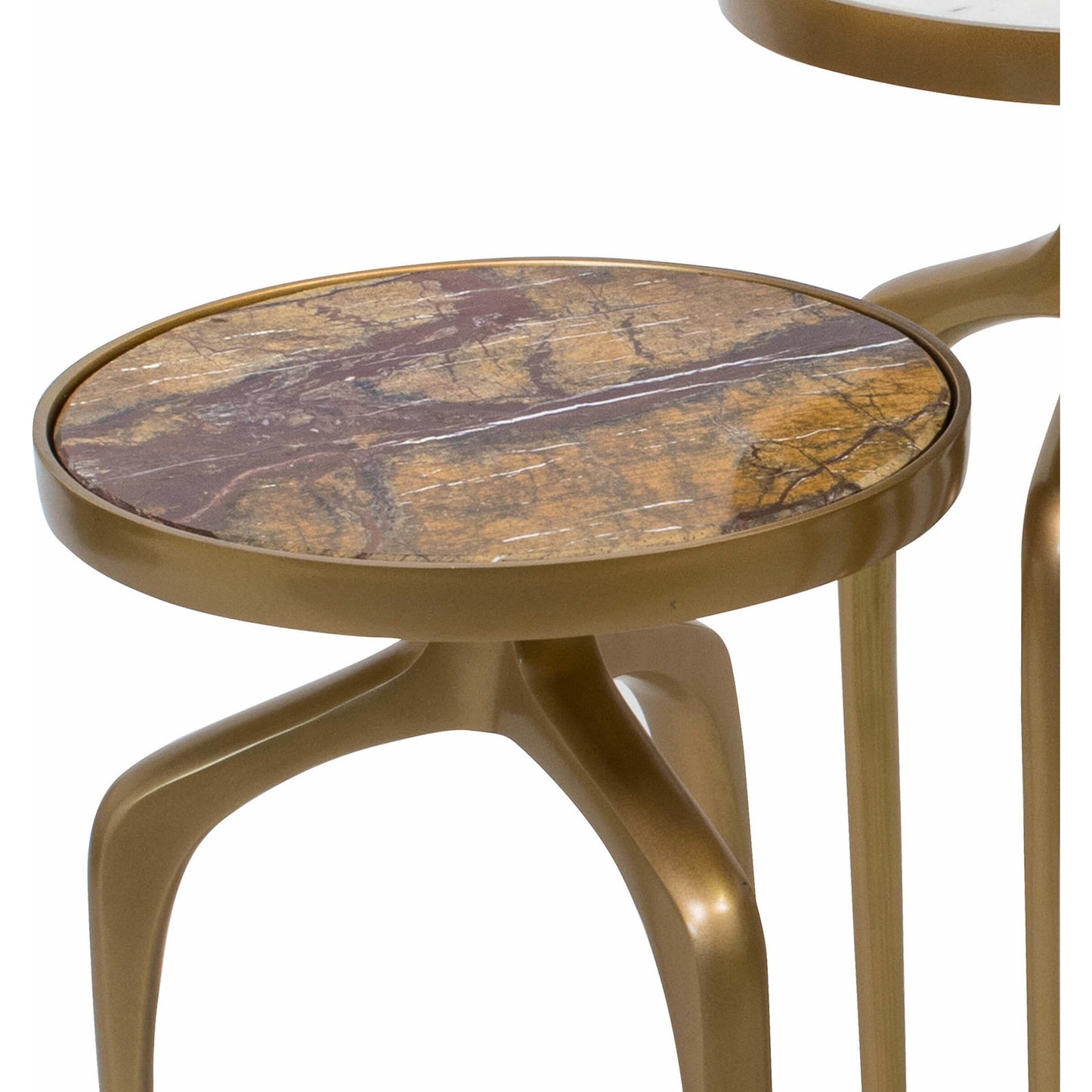 005 S-341631 | Closeup | Mixer Tables Set by Regina Andrew in brass and natural brass. Made from aluminum in a eclectic & global style.