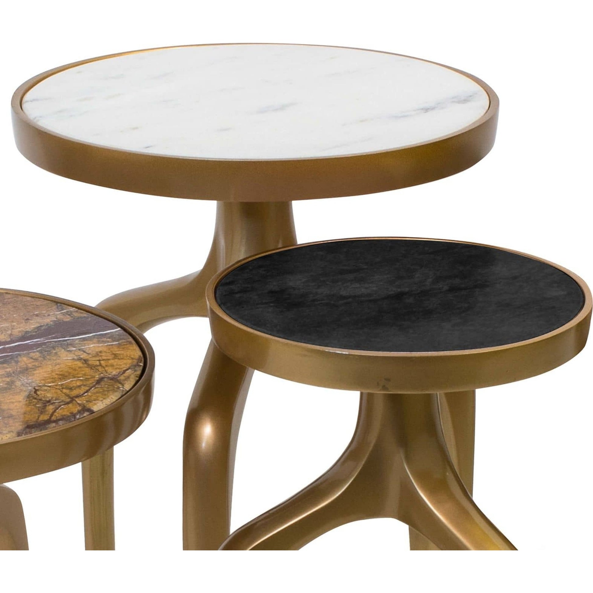 Mixer Tables Set by Regina Andrew in brass and natural brass. Made from aluminum in a eclectic & global style.
