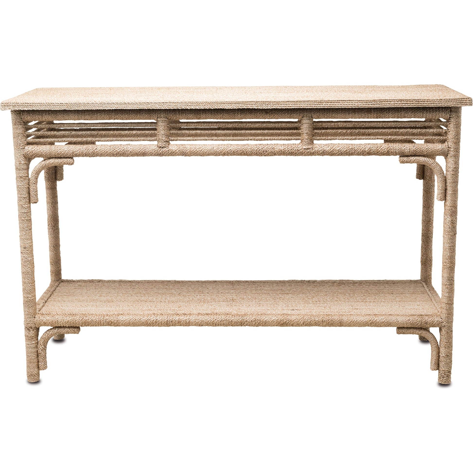 Olisa Console Table by Currey and Company. Made from abaca rope, wood in a coastal style.
