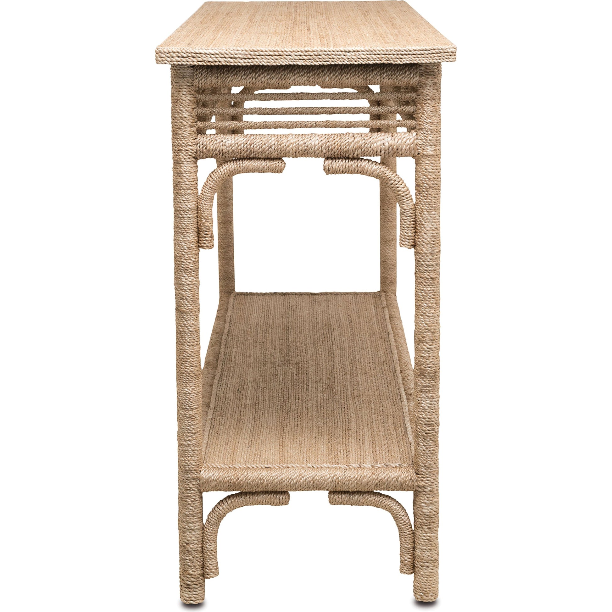 Olisa Console Table by Currey and Company. Made from abaca rope, wood in a coastal style.