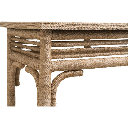Olisa Console Table by Currey and Company. Made from abaca rope, wood in a coastal style.