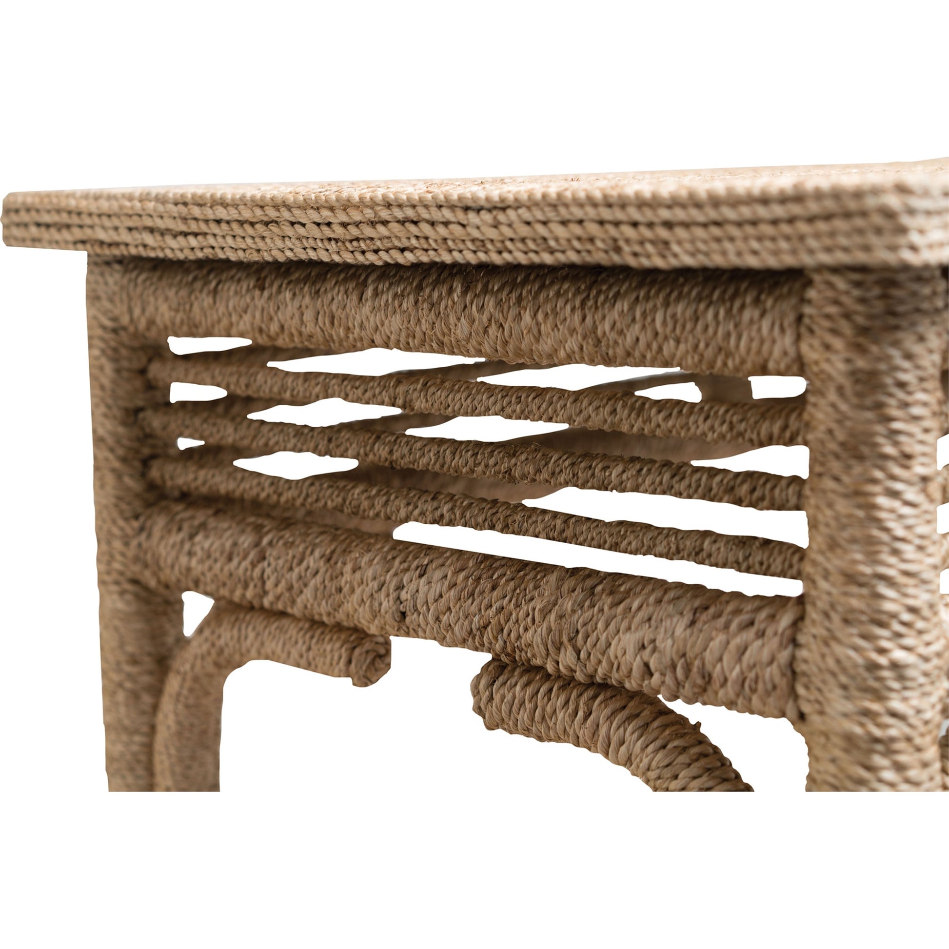 Olisa Console Table by Currey and Company. Made from abaca rope, wood in a coastal style.