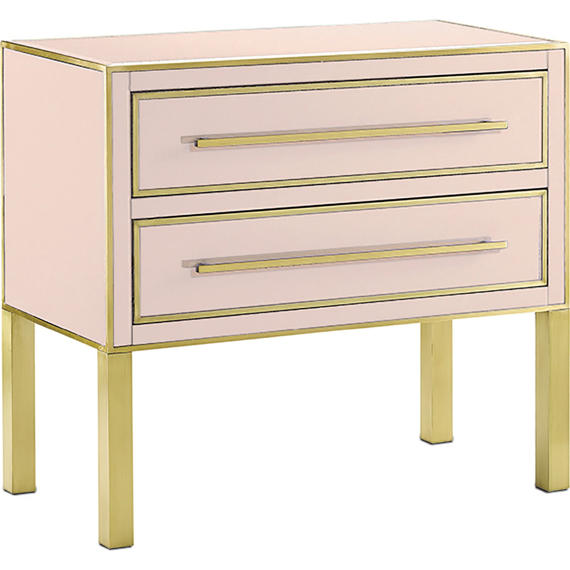 Arden Chest by Currey and Company in ivory, satin brass. Made from reverse painted glass, brass, solid hardwood, faux suede in a traditional style.