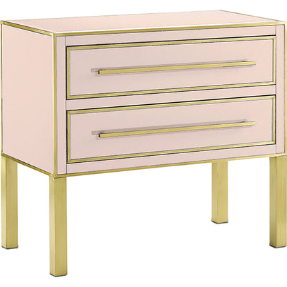 Arden Chest by Currey and Company in ivory, satin brass. Made from reverse painted glass, brass, solid hardwood, faux suede in a traditional style.