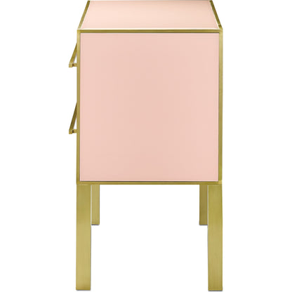 Arden Chest by Currey and Company in ivory, satin brass. Made from reverse painted glass, brass, solid hardwood, faux suede in a traditional style.