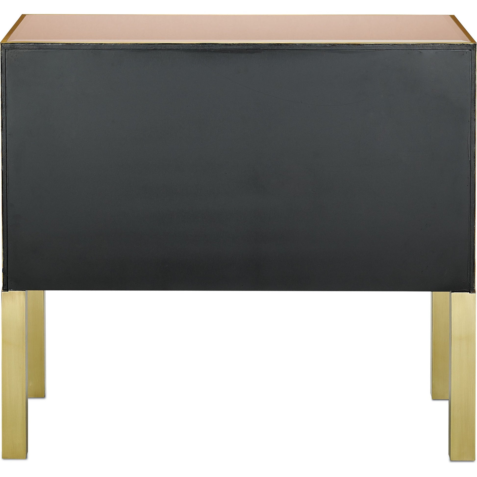 Arden Chest by Currey and Company in ivory, satin brass. Made from reverse painted glass, brass, solid hardwood, faux suede in a traditional style.