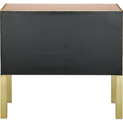 Arden Chest by Currey and Company in ivory, satin brass. Made from reverse painted glass, brass, solid hardwood, faux suede in a traditional style.