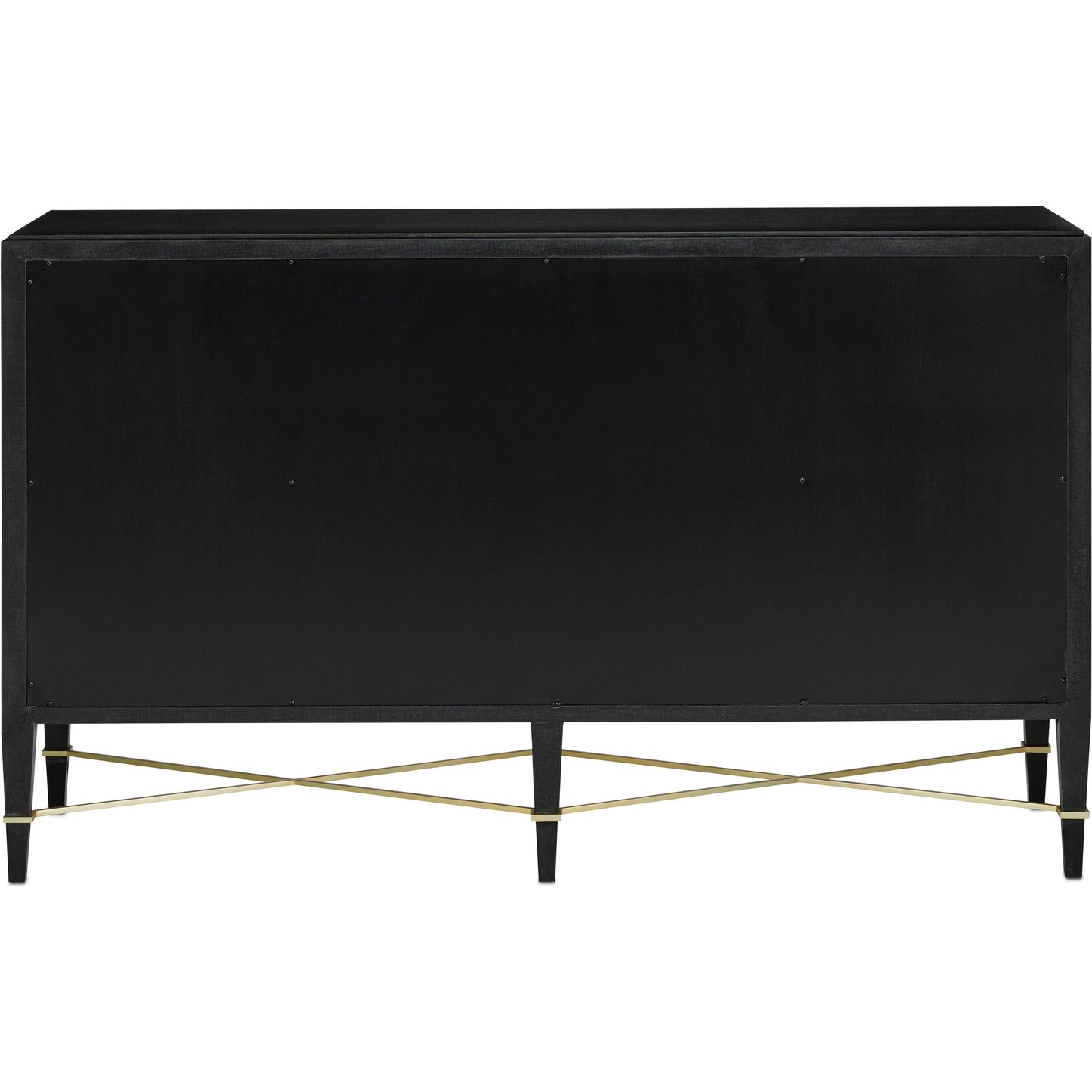 004 S-222770 | Additional Silo | Verona Sideboard by Currey and Company in black lacquered linen, champagne stretchers, linen wrapped cha. Made from solid wood, engineered hardwood in a transitional style.