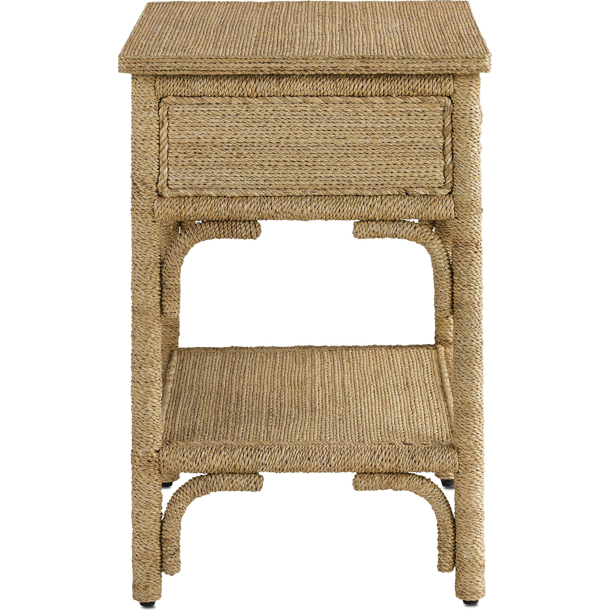 Olisa Nightstand by Currey and Company in natural abaca rope, washed wood. Made from abaca rope, solid wood, engineered wood, rattan in a eclectic & global style.