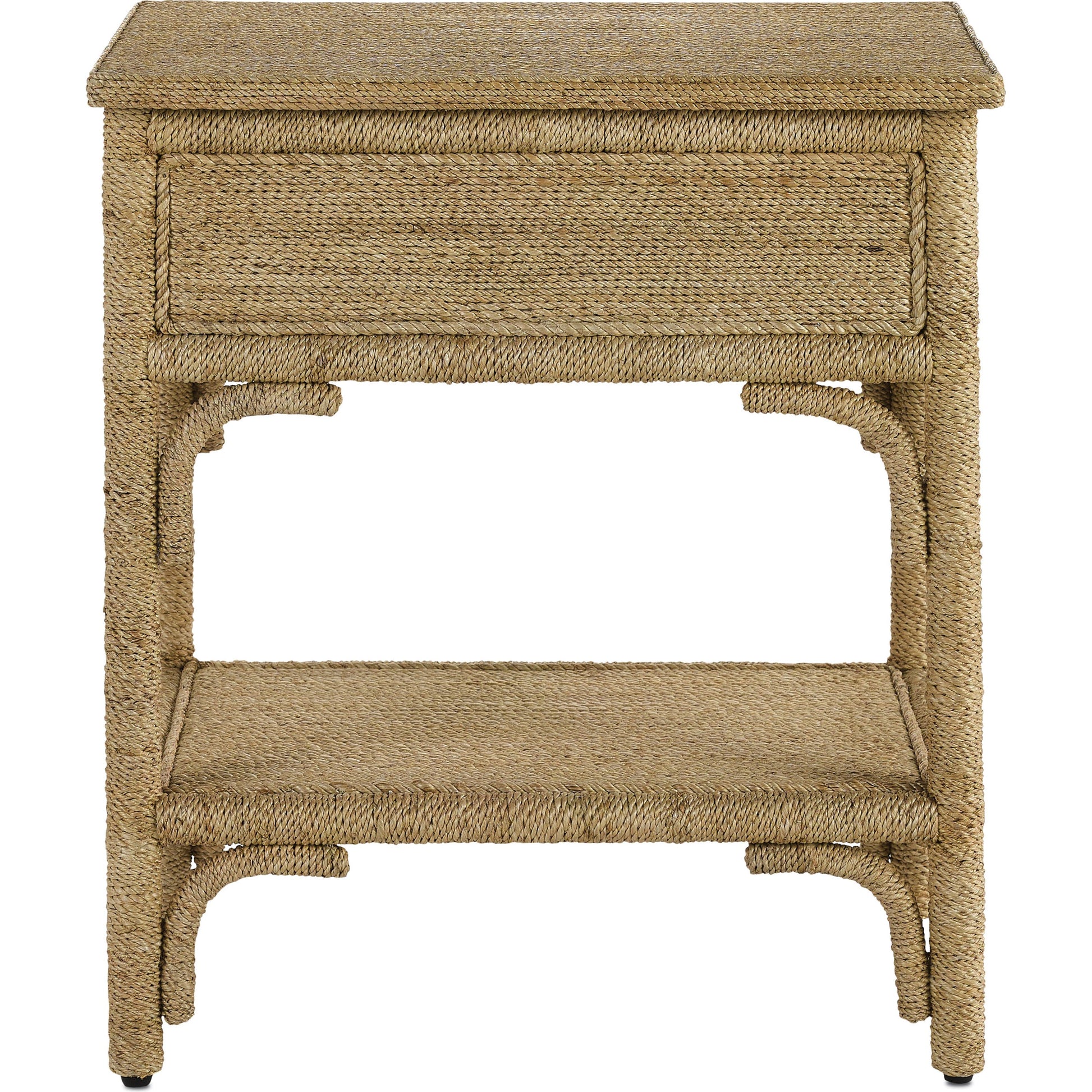 Olisa Nightstand by Currey and Company in natural abaca rope, washed wood. Made from abaca rope, solid wood, engineered wood, rattan in a eclectic & global style.