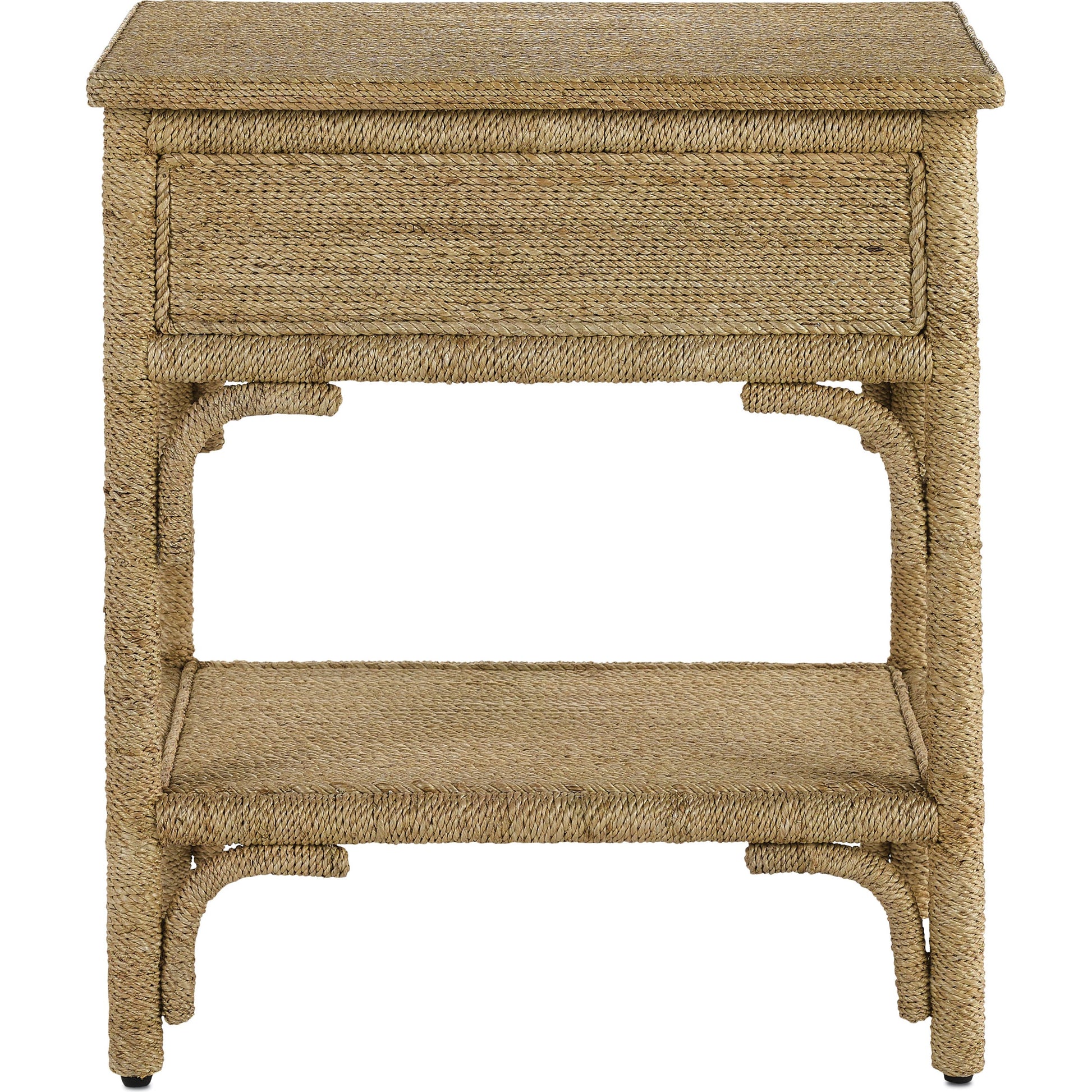 Olisa Nightstand by Currey and Company in natural abaca rope, washed wood. Made from abaca rope, solid wood, engineered wood, rattan in a eclectic & global style.
