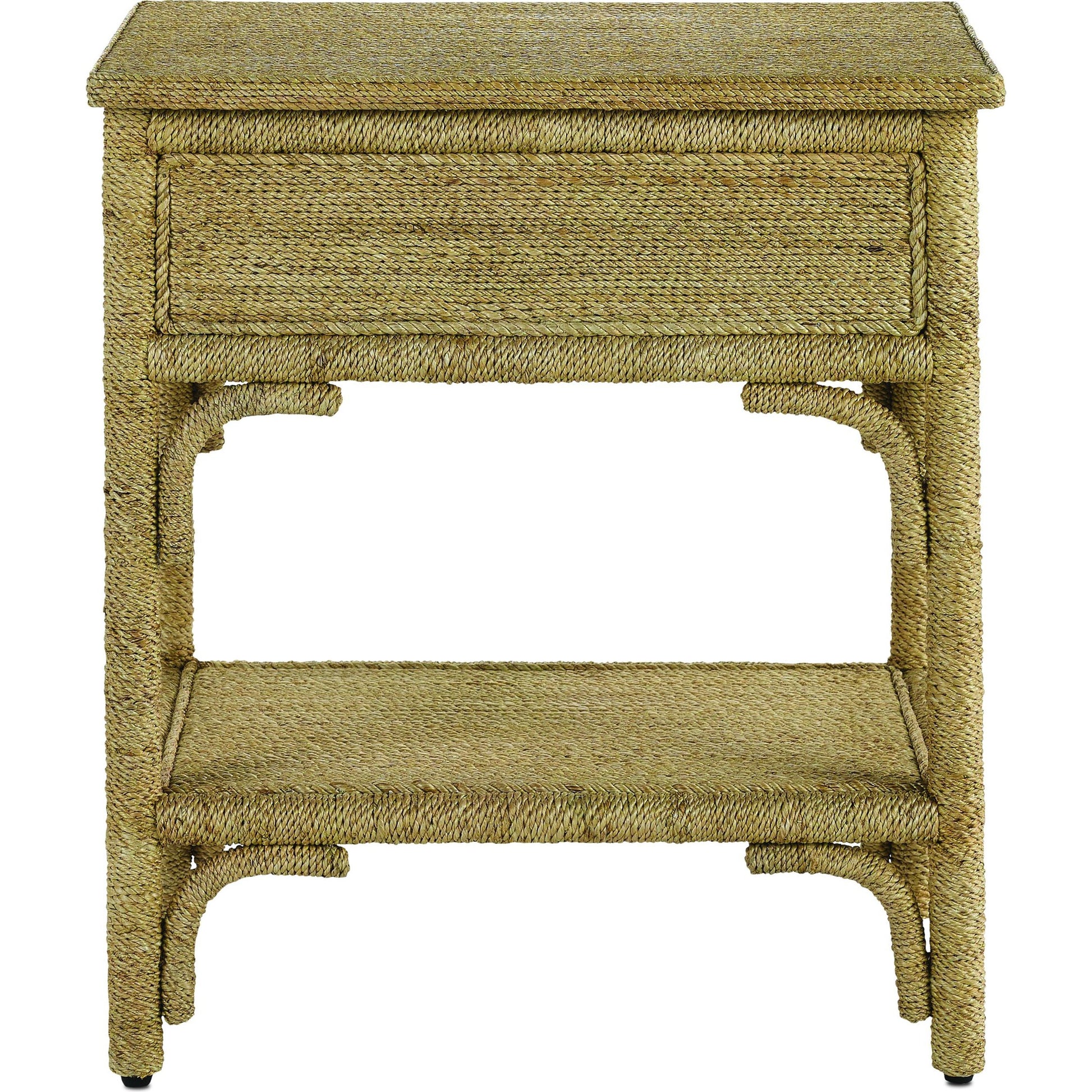 Olisa Nightstand by Currey and Company in natural abaca rope, washed wood. Made from abaca rope, solid wood, engineered wood, rattan in a eclectic & global style.