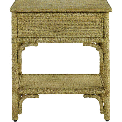 Olisa Nightstand by Currey and Company in natural abaca rope, washed wood. Made from abaca rope, solid wood, engineered wood, rattan in a eclectic & global style.