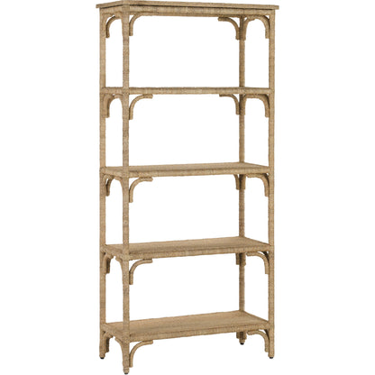 Olisa Etagere by Currey and Company in natural abaca rope, washed wood. Made from abaca rope, metal, engineered wood, rattan in a eclectic & global style.