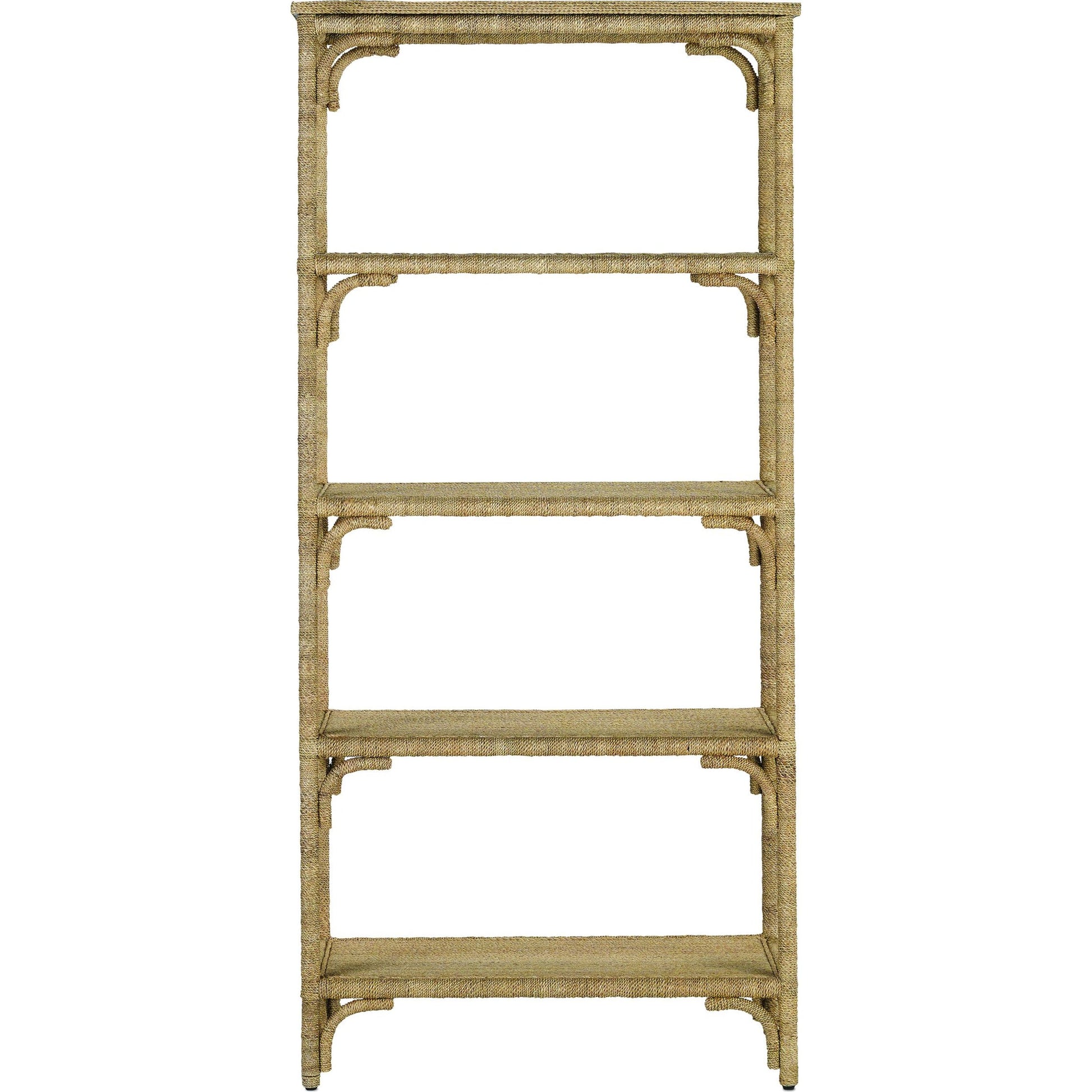 Olisa Etagere by Currey and Company in natural abaca rope, washed wood. Made from abaca rope, metal, engineered wood, rattan in a eclectic & global style.