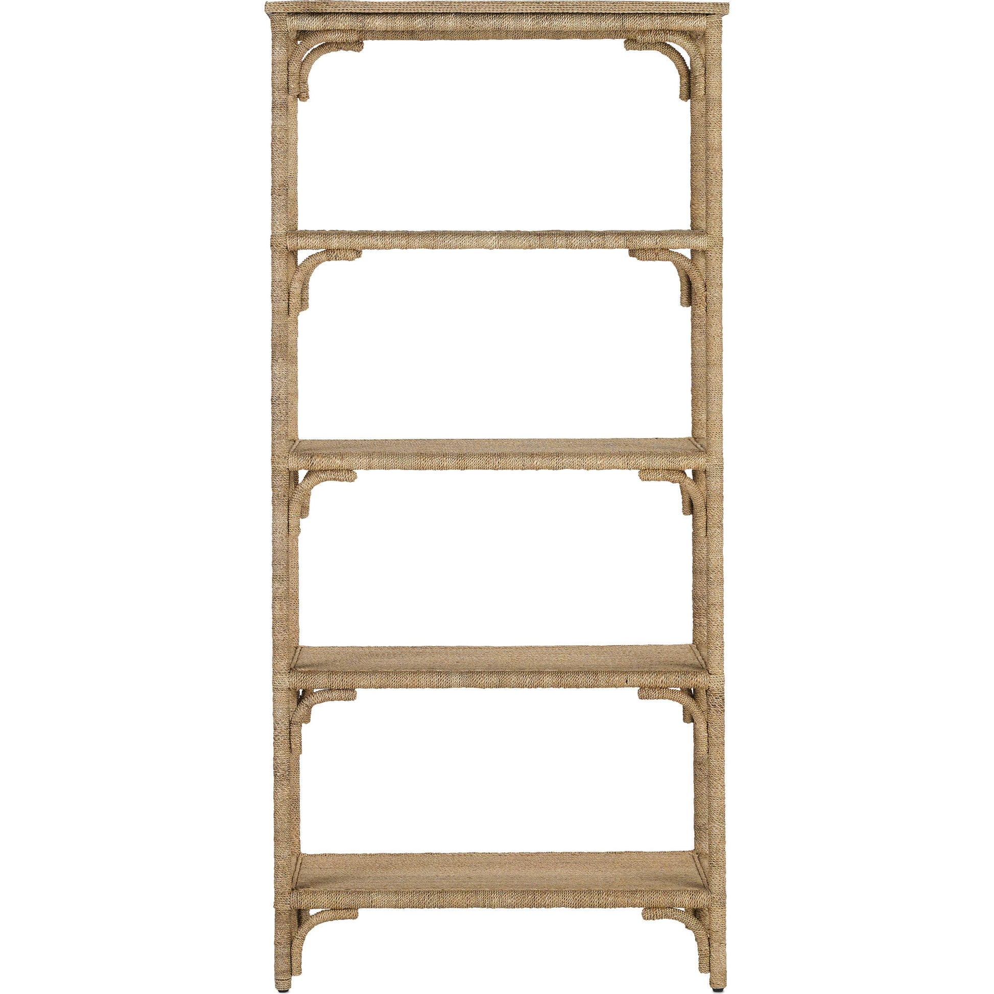 Olisa Etagere by Currey and Company in natural abaca rope, washed wood. Made from abaca rope, metal, engineered wood, rattan in a eclectic & global style.