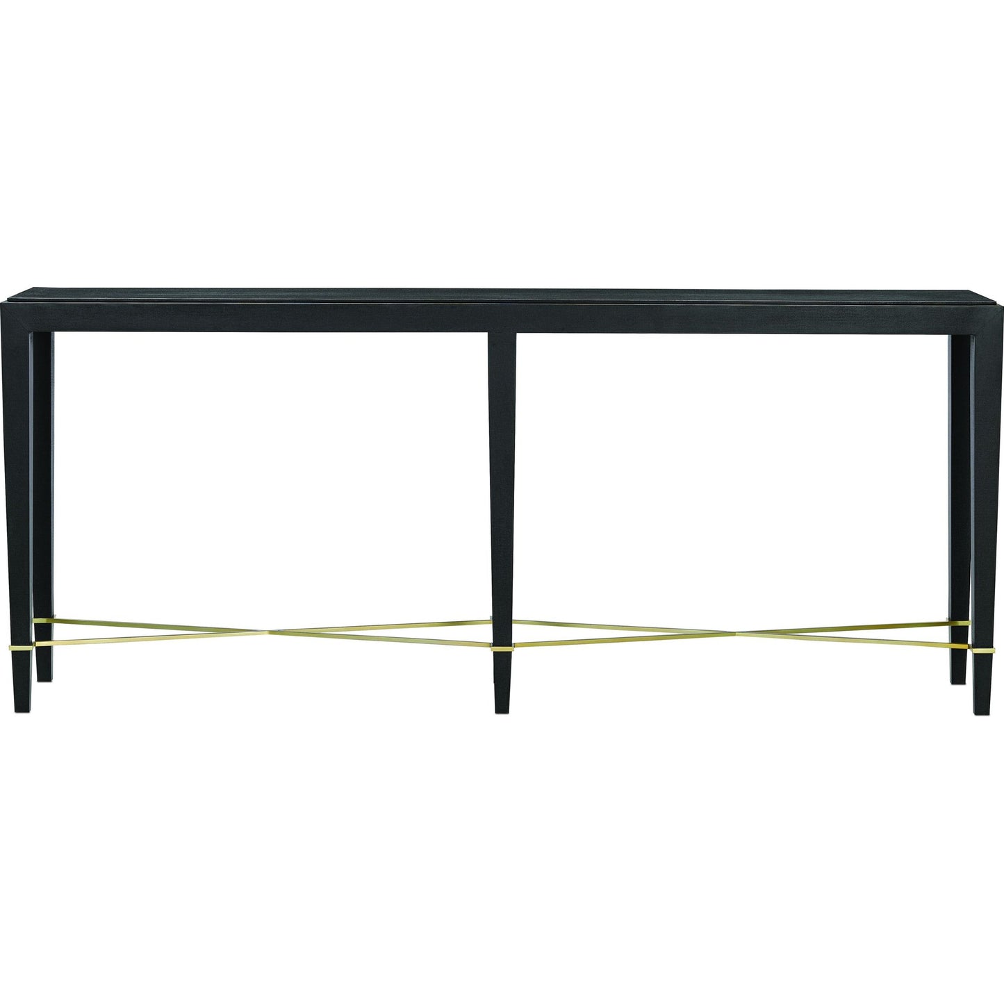 003 S-291340 | Additional Silo | Verona Console Table by Currey and Company in black lacquered linen, champagne metal. Made from black lacquered linen, solid wood, engineered wood, metal in a modern style.