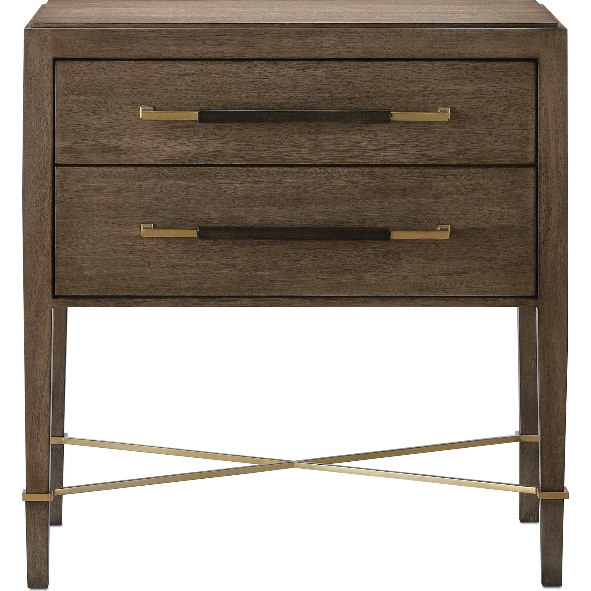 Verona Chanterelle Nightstand by Currey and Company in chanterelle, coffee, champagne. Made from mahogany, brass, iron in a transitional style.