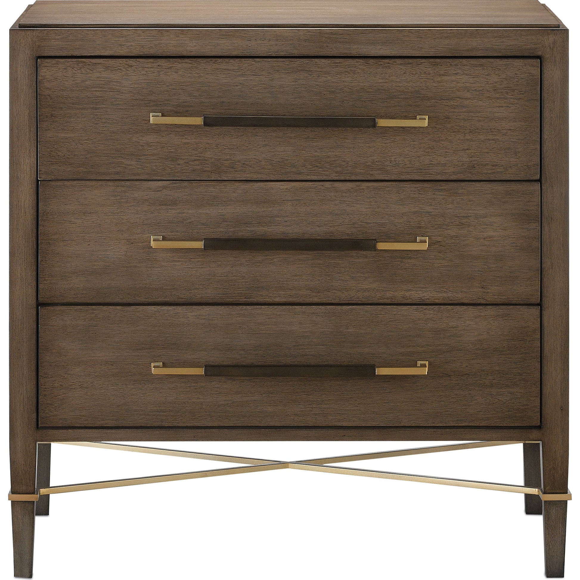 Verona Chanterelle Chest by Currey and Company in chanterelle, coffee, champagne. Made from mahogany, brass, iron in a transitional style.