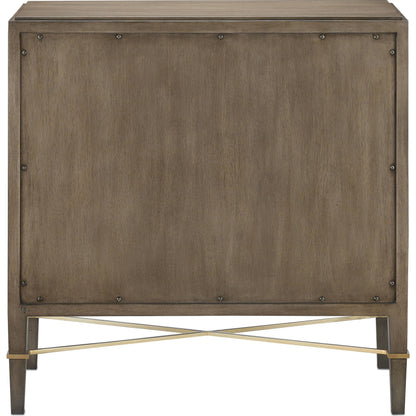 Verona Chanterelle Chest by Currey and Company in chanterelle, coffee, champagne. Made from mahogany, brass, iron in a transitional style.