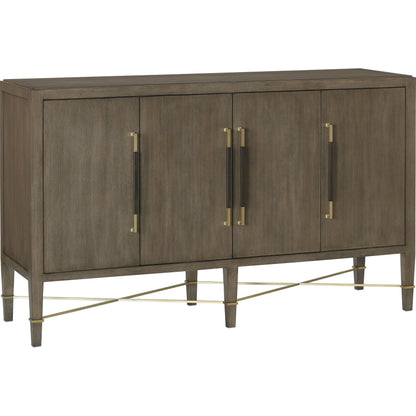Verona Chanterelle Sideboard by Currey and Company in chanterelle, coffee, champagne. Made from mahogany, brass, iron in a modern style.