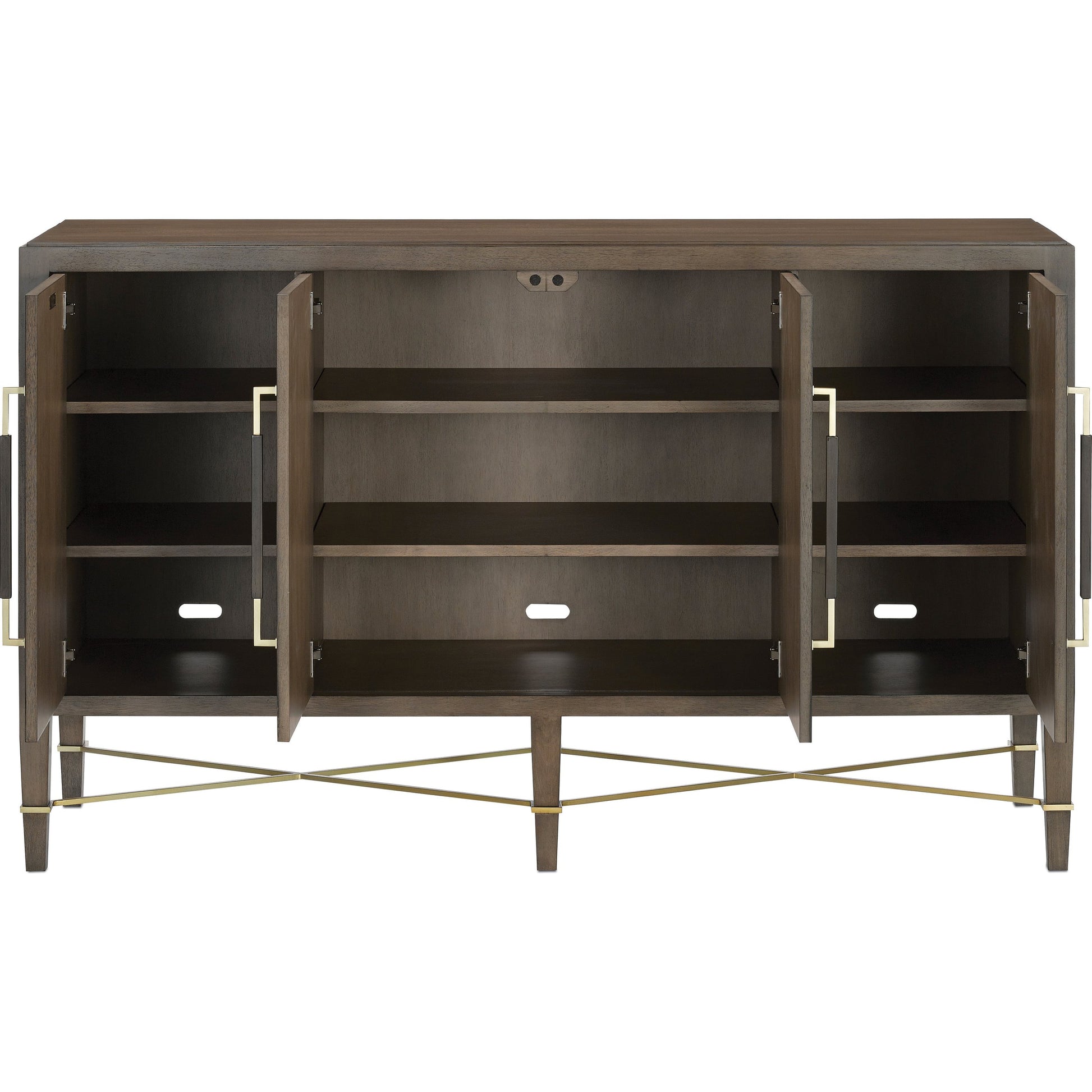 Verona Chanterelle Sideboard by Currey and Company in chanterelle, coffee, champagne. Made from mahogany, brass, iron in a modern style.