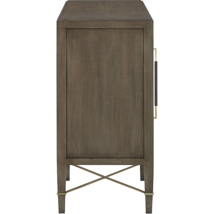 Verona Chanterelle Sideboard by Currey and Company in chanterelle, coffee, champagne. Made from mahogany, brass, iron in a modern style.