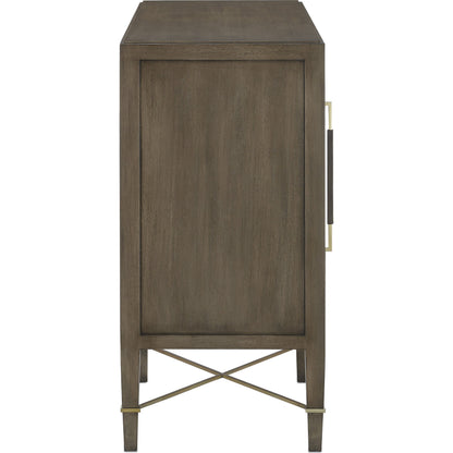 Verona Chanterelle Sideboard by Currey and Company in chanterelle, coffee, champagne. Made from mahogany, brass, iron in a modern style.