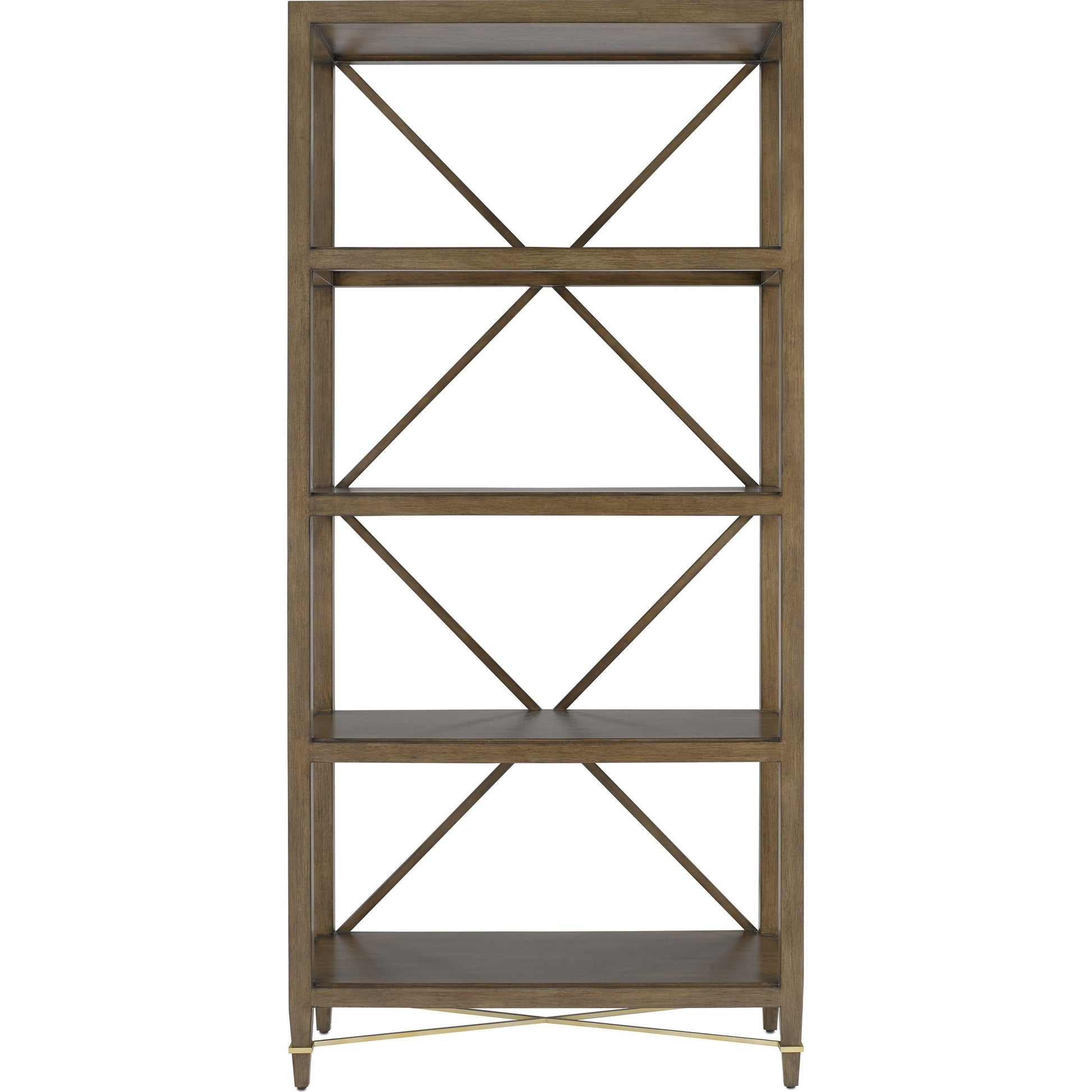 Verona Etagere by Currey and Company in chanterelle, champagne. Made from mahogany, iron in a transitional style.