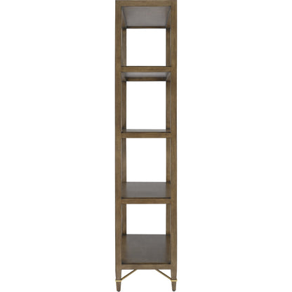 Verona Etagere by Currey and Company in chanterelle, champagne. Made from mahogany, iron in a transitional style.