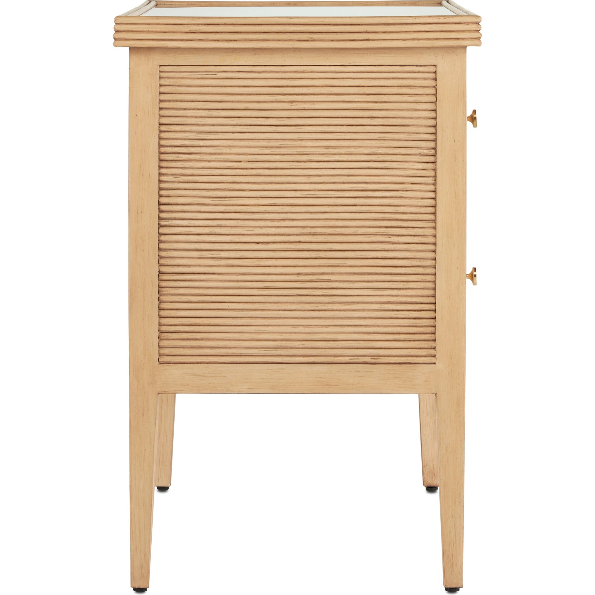 Santos 2-Drawer Chest by Currey and Company. Made from mahogany, rattan, brass, glass in a transitional style.