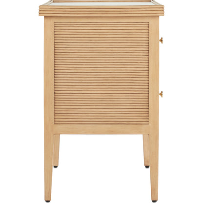 Santos 2-Drawer Chest by Currey and Company. Made from mahogany, rattan, brass, glass in a transitional style.