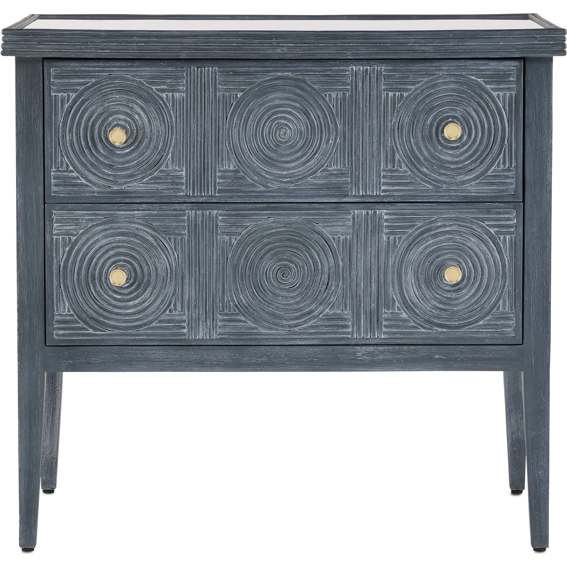 Santos 2-Drawer Chest by Currey and Company. Made from mahogany, rattan, brass, glass in a transitional style.