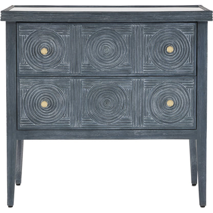 Santos 2-Drawer Chest by Currey and Company. Made from mahogany, rattan, brass, glass in a transitional style.