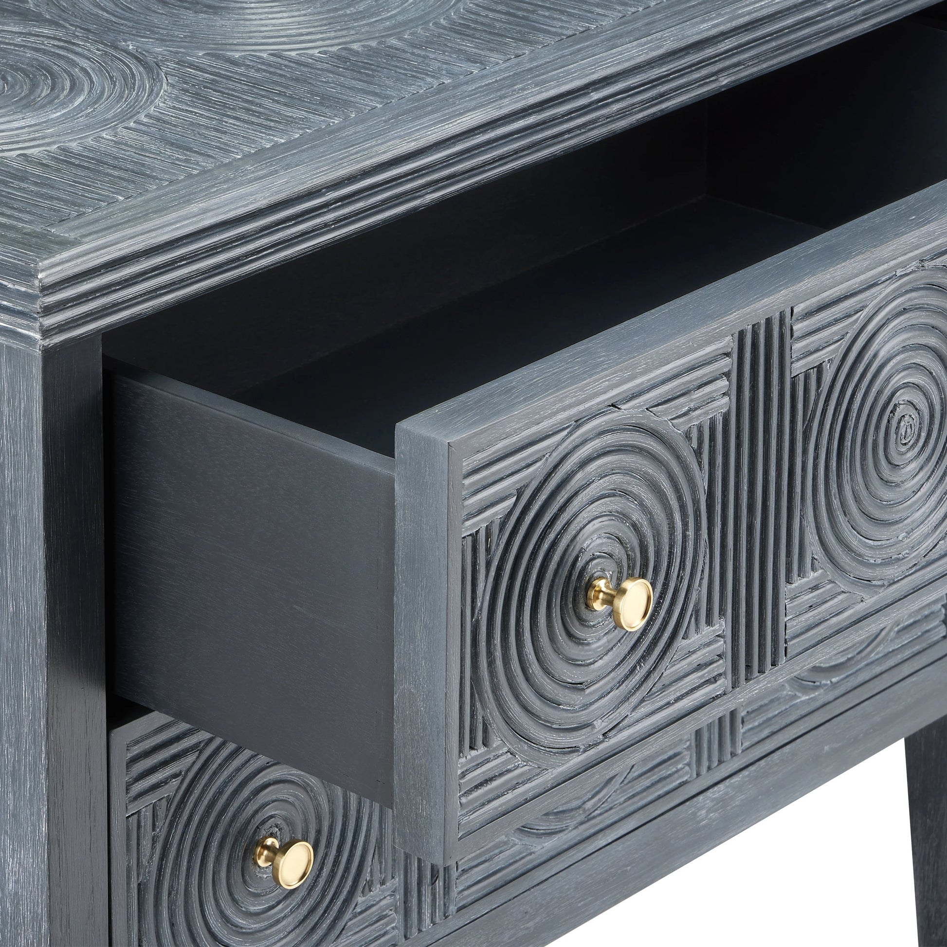 Santos 2-Drawer Chest by Currey and Company. Made from mahogany, rattan, brass, glass in a transitional style.
