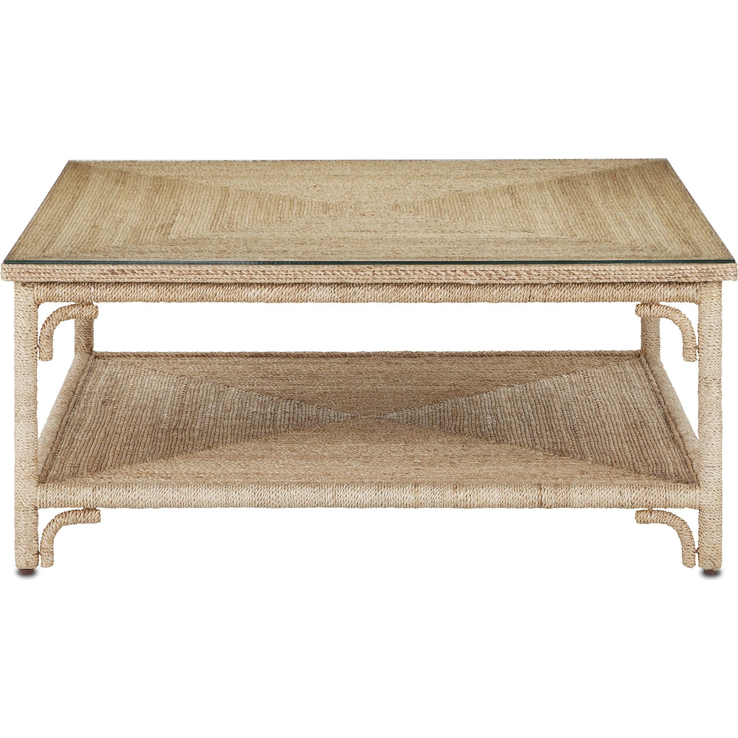 002 SI-1924072 | Additional Silo | Olisa Cocktail Table by Currey and Company in natural, clear. Made from abaca rope, wrought iron, glass in a modern style.