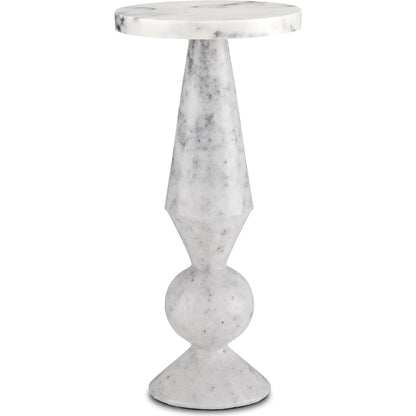 Quince Marble Accent Table by Currey and Company in white. Made from marble in a modern style.