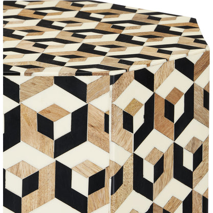 Geo Accent Table by Currey and Company in natural, white, black. Made from mango wood, bone, composite in a modern style.