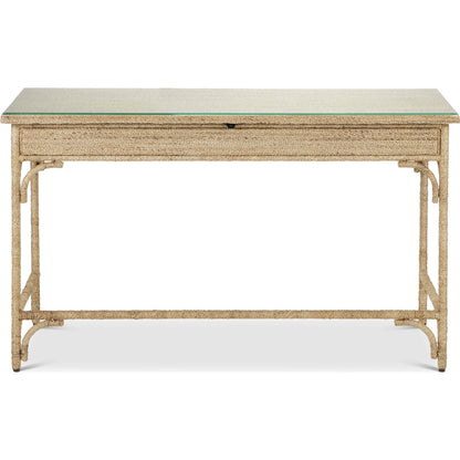 Olisa Rope Desk by Currey and Company in natural, brown carafe. Made from abaca rope, wood, wrought iron in a modern style.