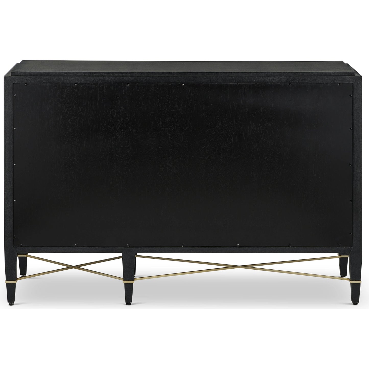 005 SI-2007903 | Additional Silo | Verona Three-Drawer Chest by Currey and Company in lacquered black linen, champagne. Made from black linen, mahogany, brass, iron in a traditional style.