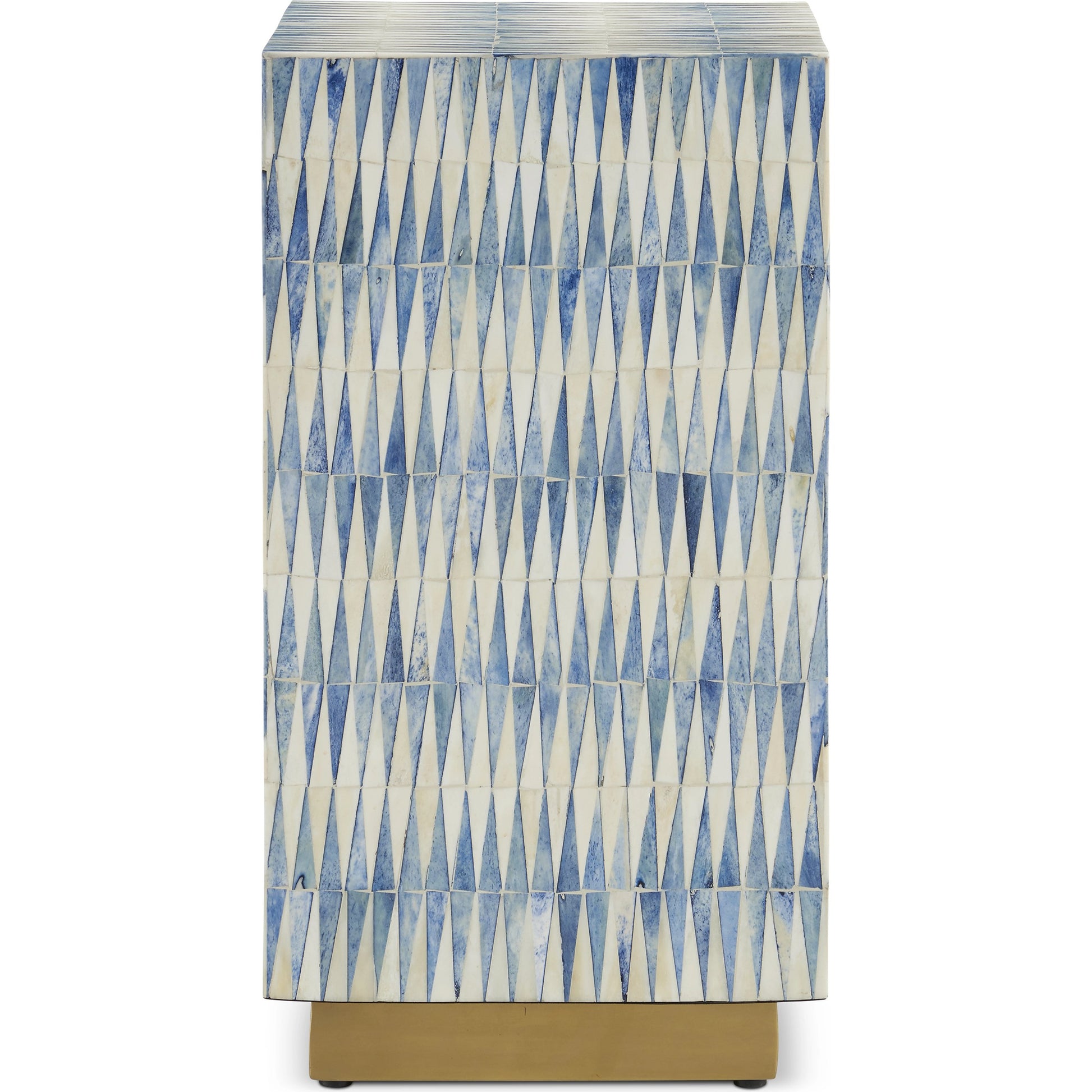 Nadene Accent Table by Currey and Company in blue, white, brushed brass. Made from bone, brass in a coastal style.