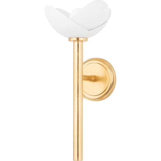 Dawson Wall Sconce by Hudson Valley in gold leaf, white. Made from steel in a cottage & farmhouse style.