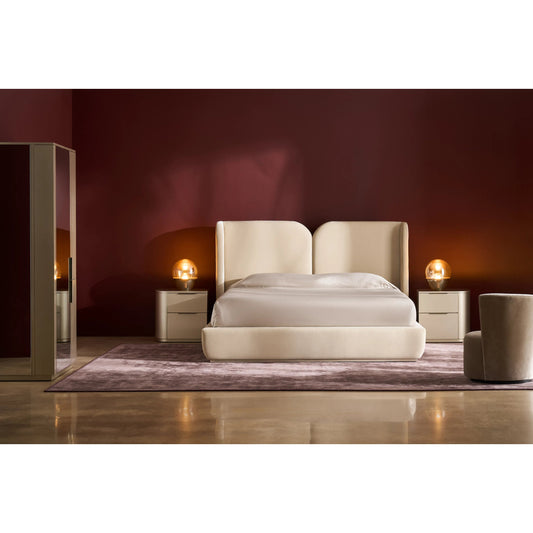 Oblique Bed by Caracole in ivory and soft silver paint gloss. Made from unique in a unique style.