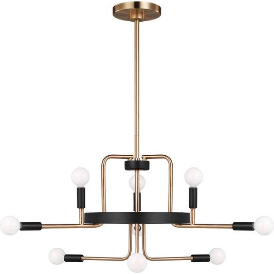 Royce Nine Light Chandelier by Visual Comfort & Co. in satin brass. Made from steel in a unique style.