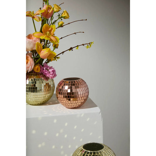 Twila Disco Vase by Accent Decor in rose-gold. Made from glass in a eclectic & global style.