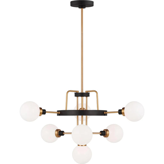 Rowan Seven Light Chandelier by Visual Comfort & Co. in satin brass. Made from steel in a unique style.