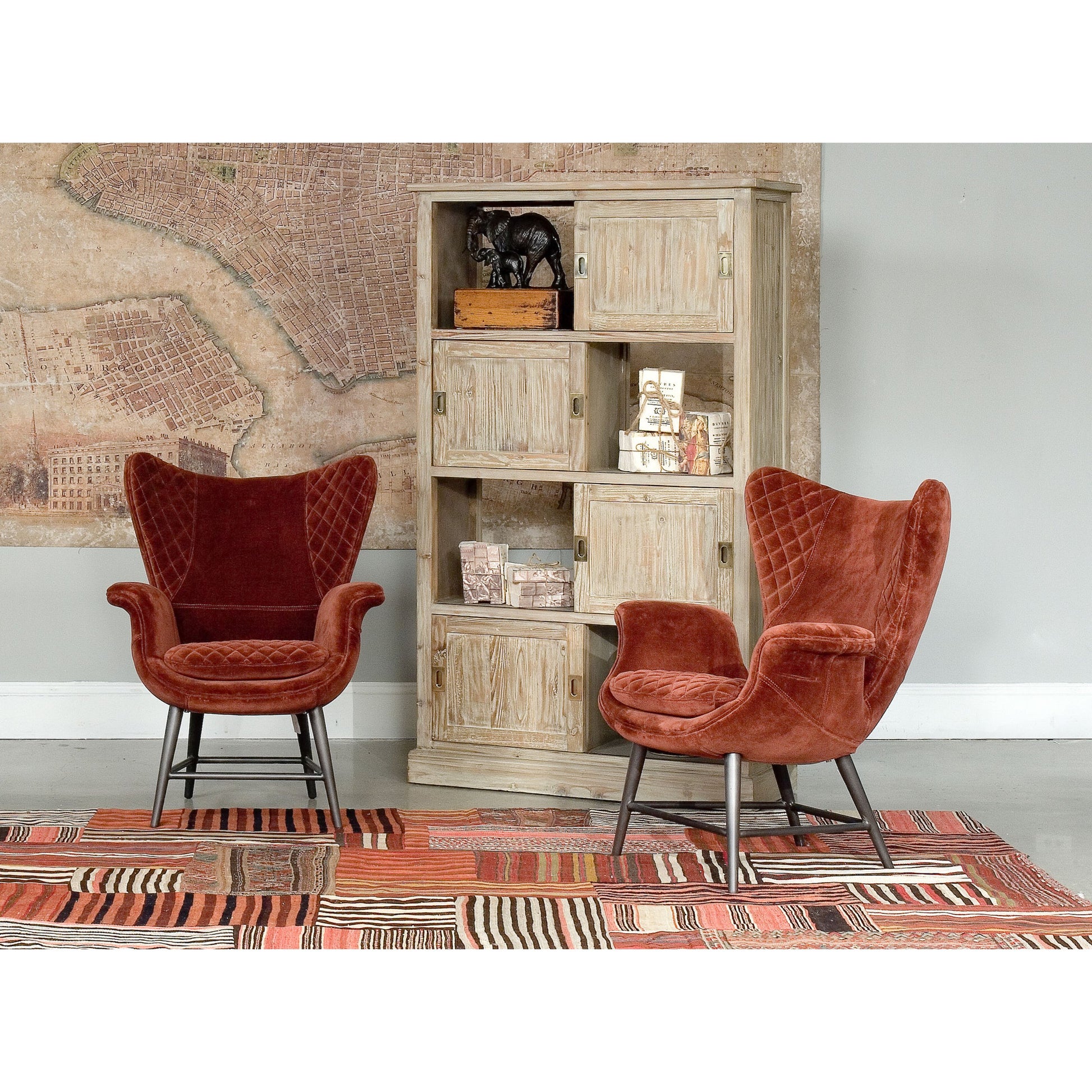 Wings Chair by Sarreid Ltd. in blue. Made from velvet, metal in a modern style.