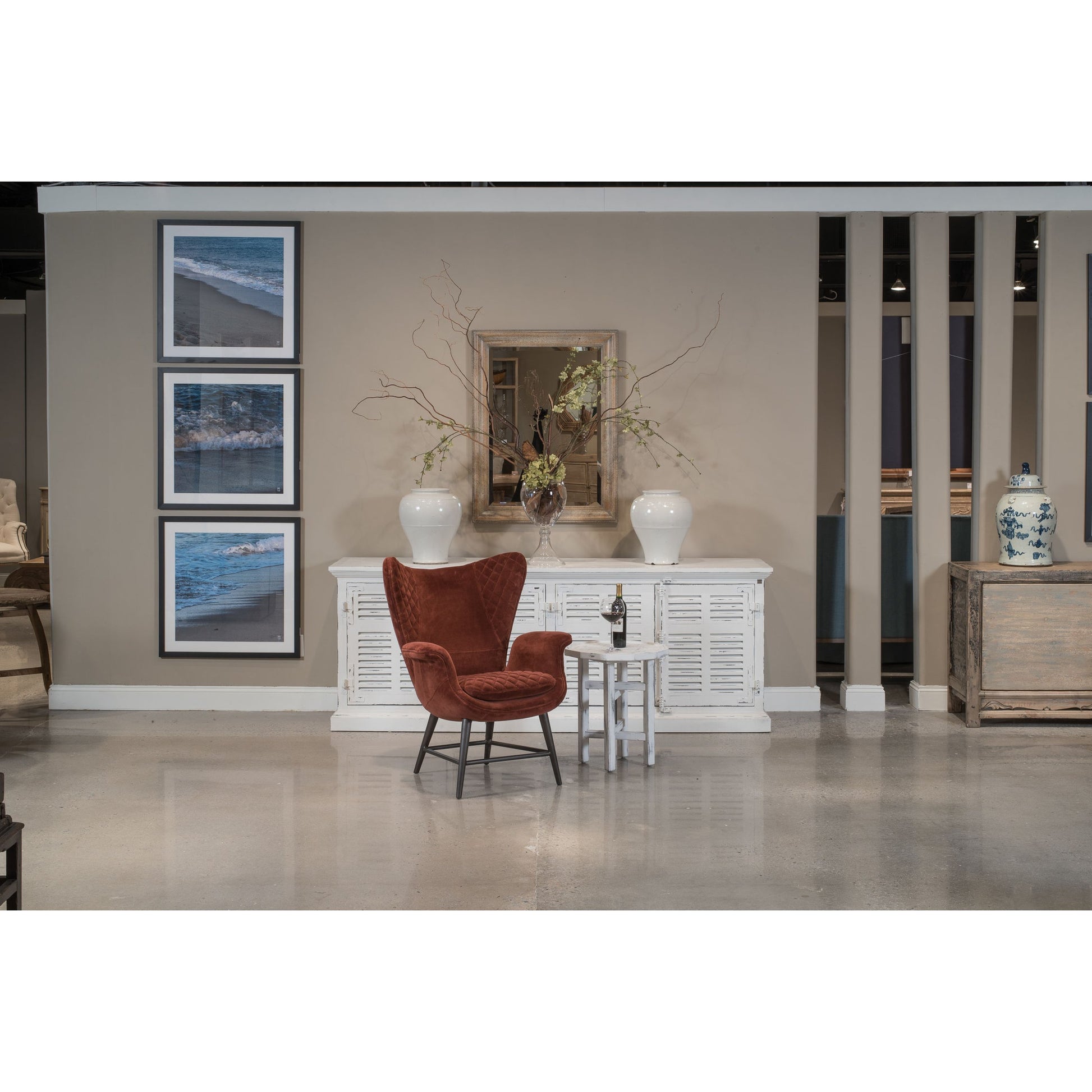 Wings Chair by Sarreid Ltd. in blue. Made from velvet, metal in a modern style.