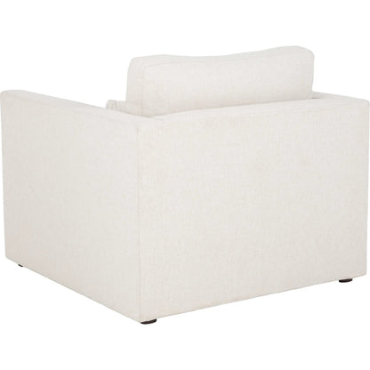 Banks Lounge Chair by Fairfield Chair in light grey and cream. Made from beech solids in a unique style.