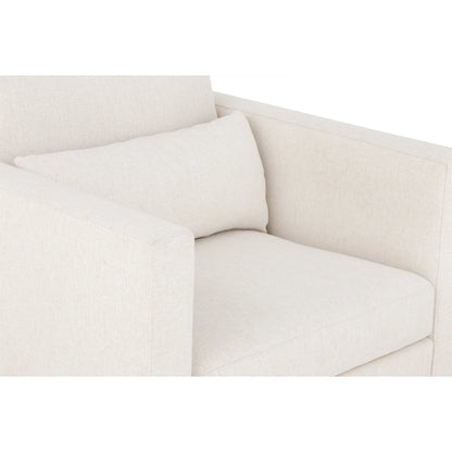 Banks Lounge Chair by Fairfield Chair in light grey and cream. Made from beech solids in a unique style.